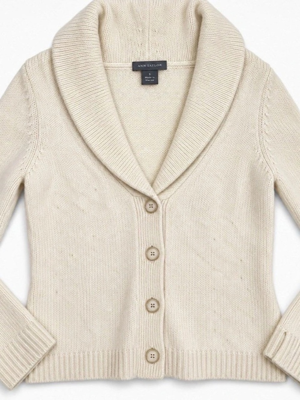 Ann Taylor Wool Angora Shawl Collar Cardigan Sweater Ivory Cream Size S